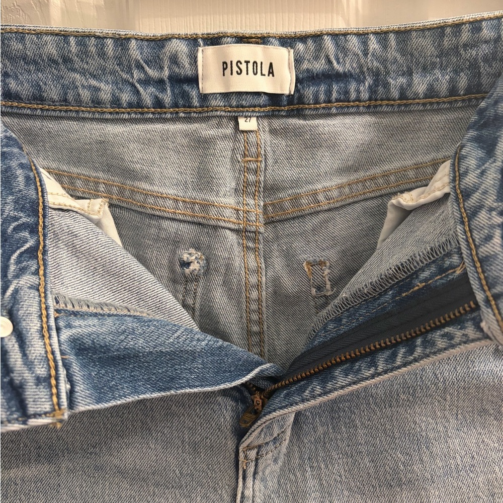 PISTOLA jeans Light Blue Distressed Straight Leg Size 27 - Picture 6 of 10